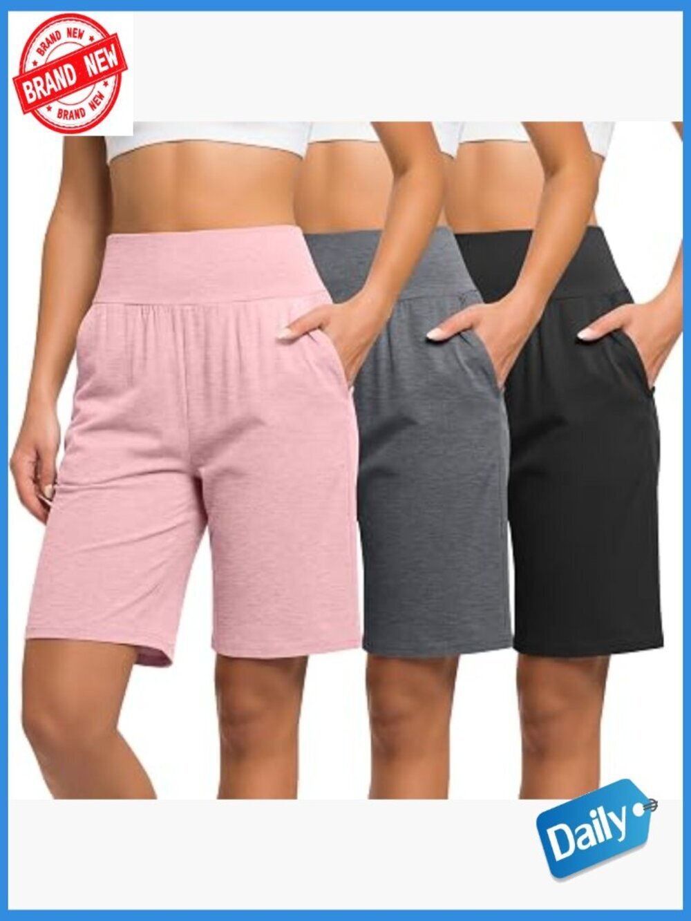 3 Pack Women's Bermuda Shorts High Waist Casual Athletic with Pockets